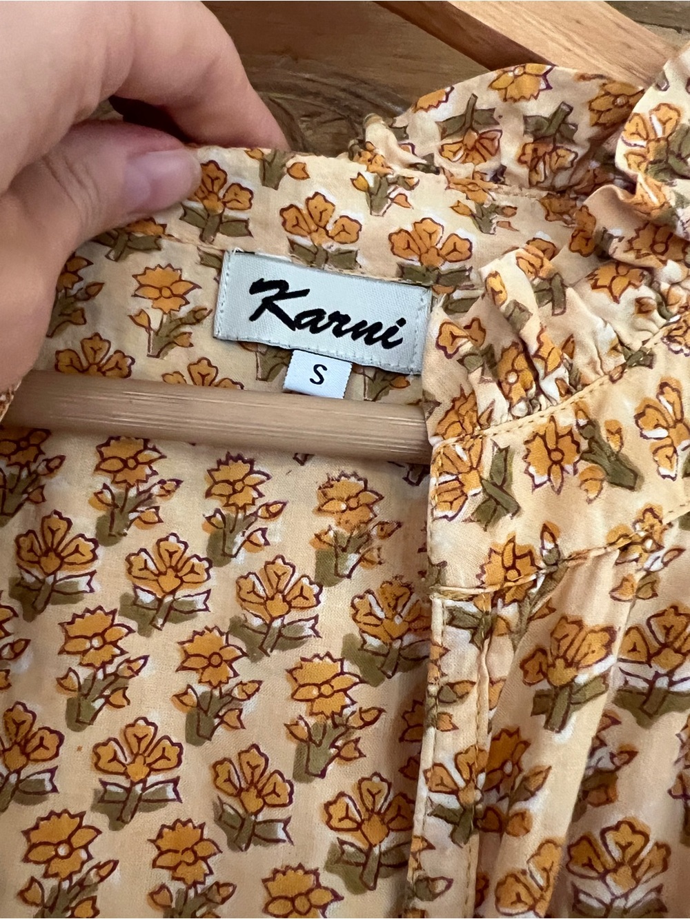 100% Cotton Hand Block Print Boho Floral Tiered Maxi Dress - Yellow - Picture 5 of 8